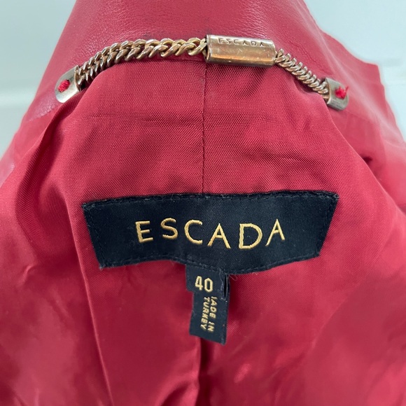 Escada Red Leather Blazer with Ruffle Detail - Picture 6 of 7